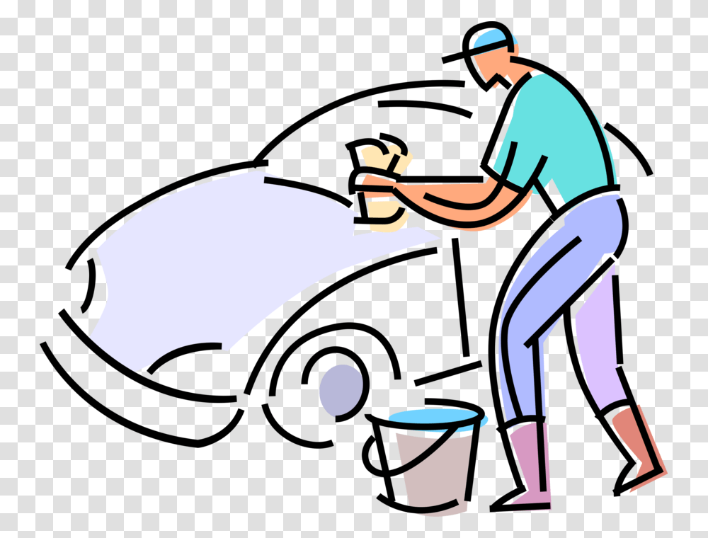 Vector Illustration Of Car Wash Attendant Washes Automobile Car Wash Background, Washing, Waiter, Performer Transparent Png