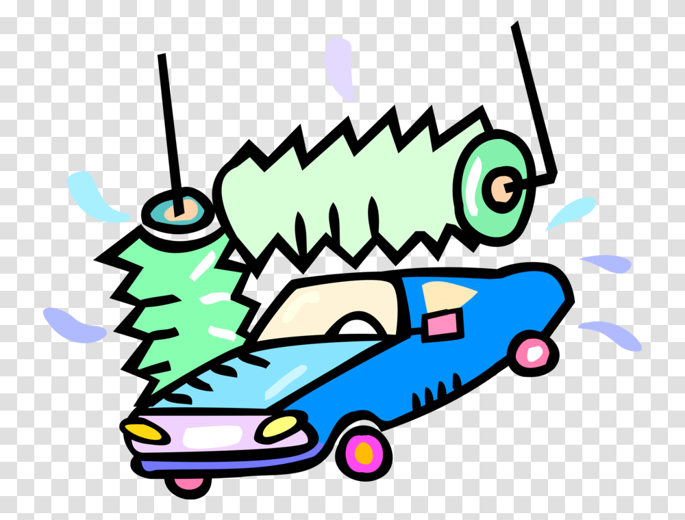 Vector Illustration Of Car Wash Or Carwash Auto Wash Waschanlage Clipart, Tree, Plant, Vehicle, Transportation Transparent Png
