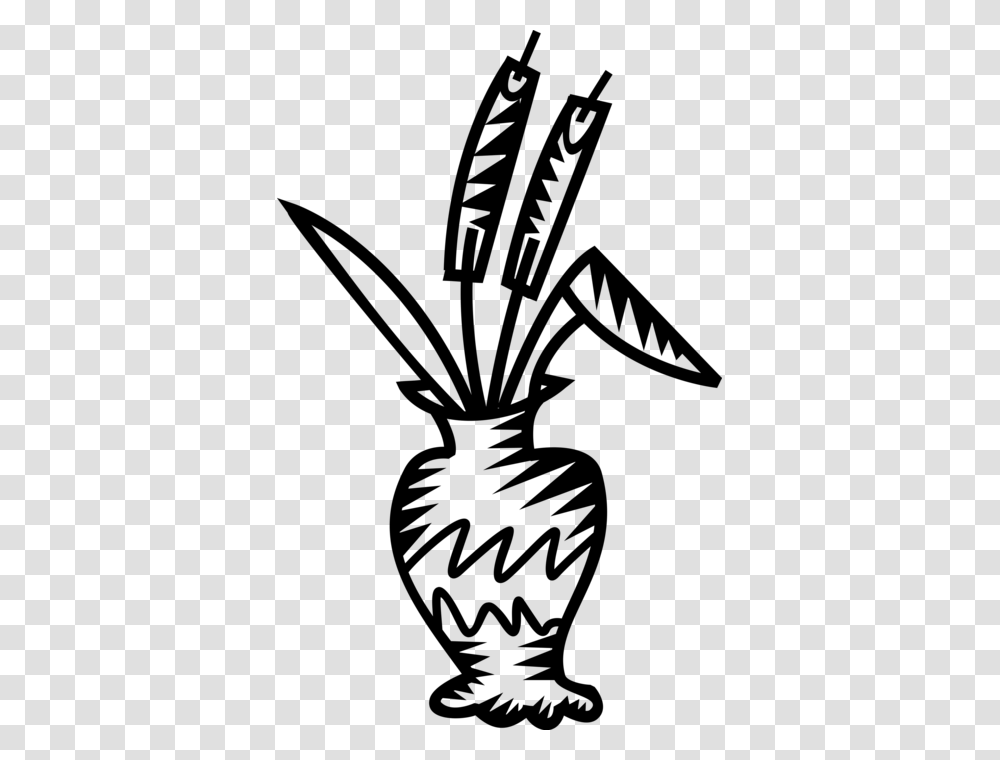Vector Illustration Of Ceramic Vase With Cattail Bulrushes, Gray, World Of Warcraft Transparent Png