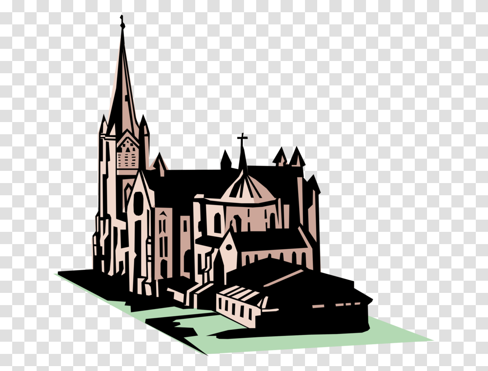 Vector Illustration Of Christian Church Cathedral House Spire, Building, Architecture, Tower Transparent Png