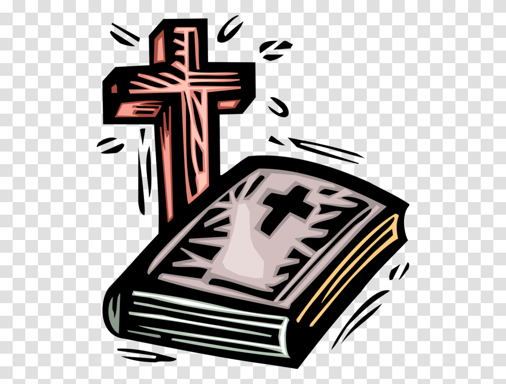 Vector Illustration Of Christian Holy Bible Good Book, Cross, Crucifix, Interior Design Transparent Png