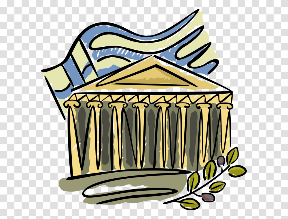 Vector Illustration Of Classical Greece Acropolis Parthenon Greek Flag Parthenon, Building, Architecture, Housing, Pillar Transparent Png