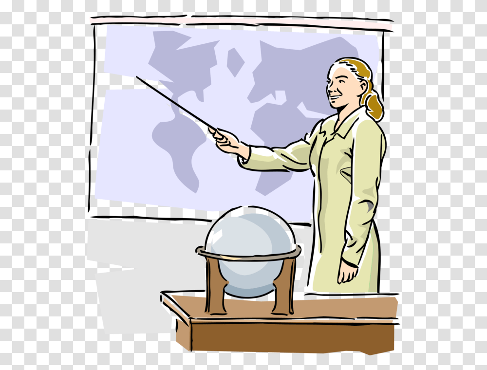 Vector Illustration Of Classroom School Teacher Teaches Geography Teacher Clipart, Person, Human, Scientist, Crowd Transparent Png