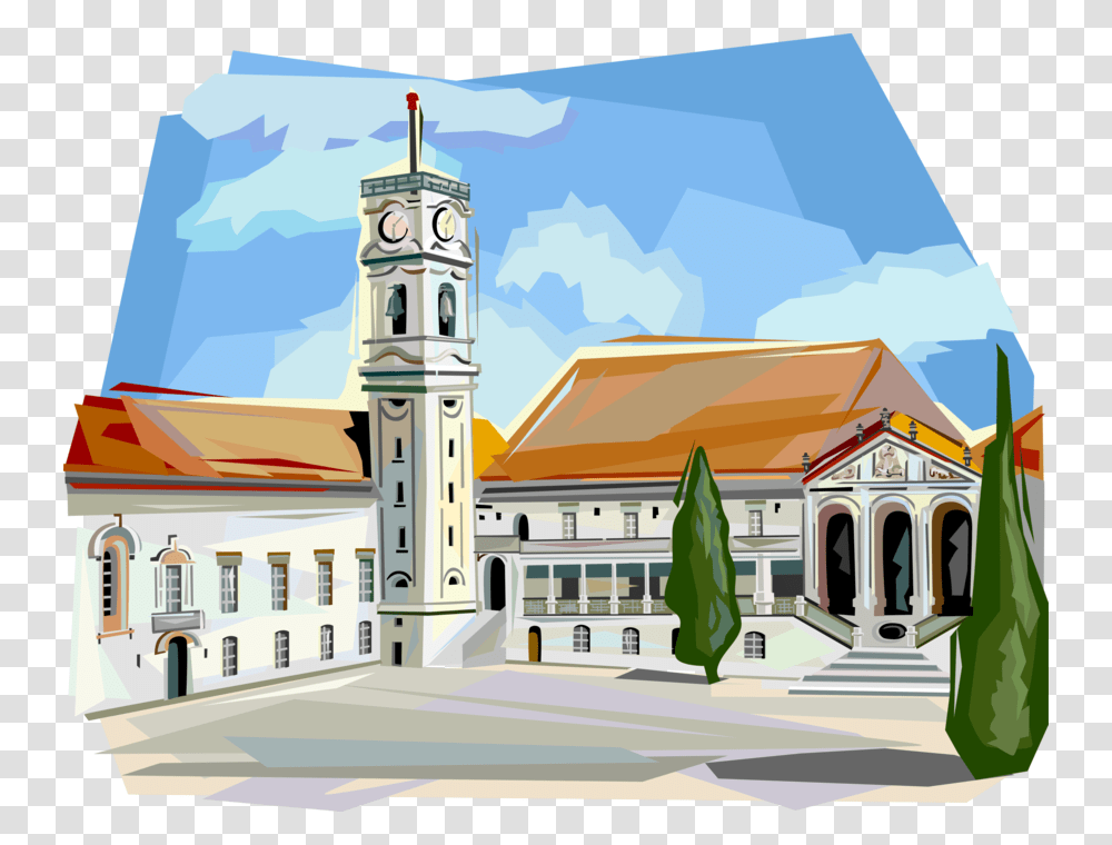Vector Illustration Of Coimbra University Tower Coimbra Coimbra Vector, Architecture, Building, Downtown, City Transparent Png