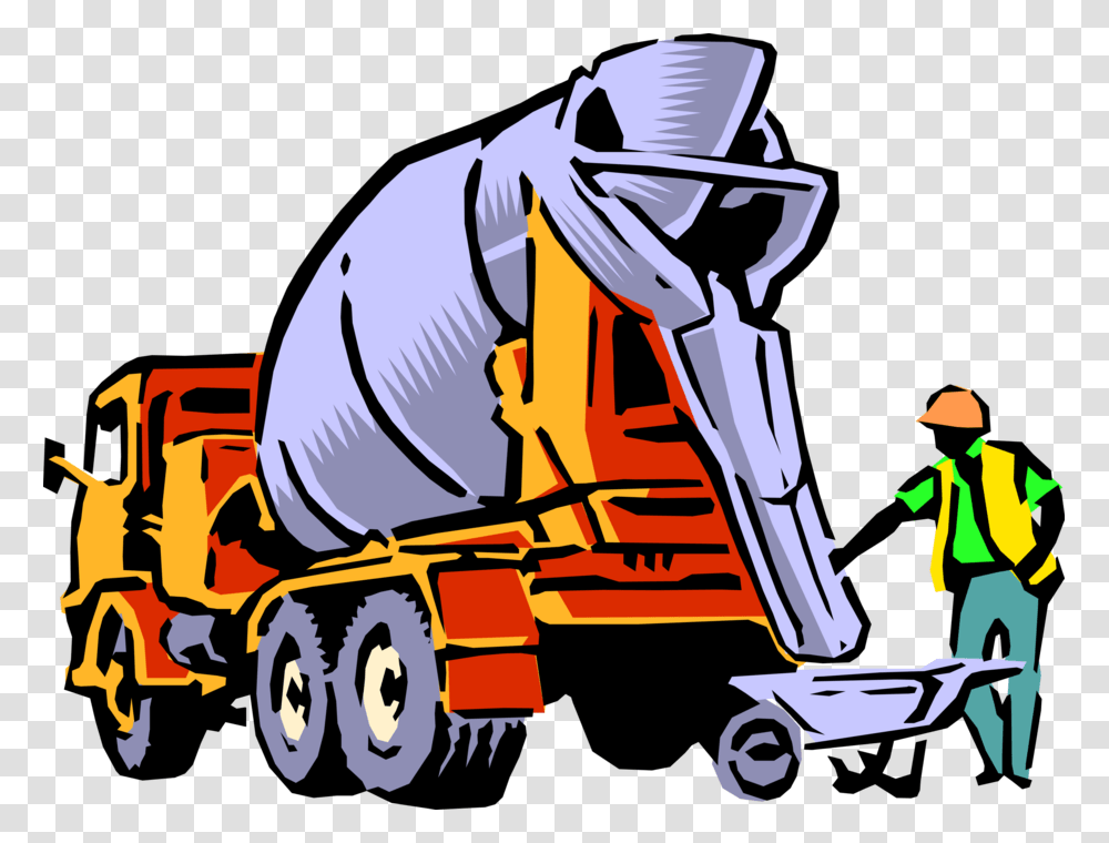Vector Illustration Of Construction Industry Heavy Cement Truck Clip Art, Person, Human, Apparel Transparent Png