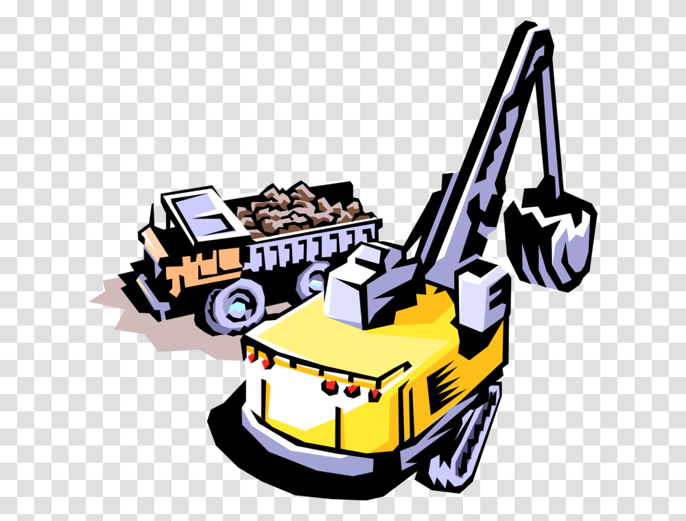 Vector Illustration Of Construction Industry Heavy Mining Engineering Cartoon, Vehicle, Transportation, Tractor, Tool Transparent Png