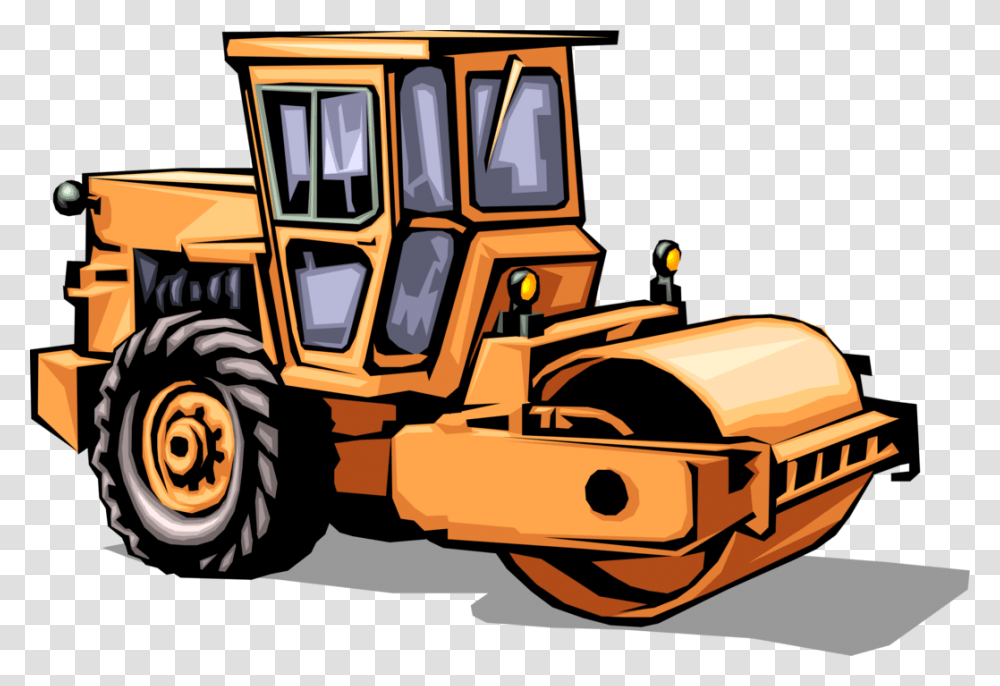 Vector Illustration Of Construction Industry Heavy Steam Roller Clipart, Tractor, Vehicle, Transportation, Bulldozer Transparent Png