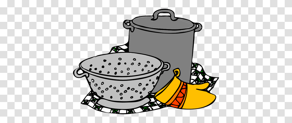 Vector Illustration Of Cooking Pot Siv And Glove, Bowl, Wedding Cake, Dessert, Food Transparent Png