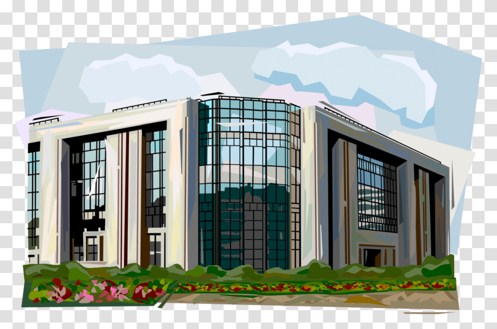 Vector Illustration Of Council Of The European Union House, Office Building, Convention Center, Architecture, Grass Transparent Png