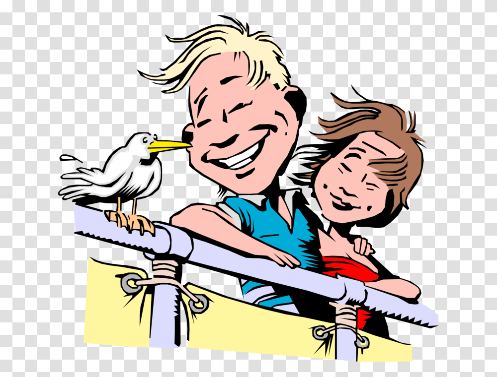 Vector Illustration Of Couple On Cruise Ship Vacation Couple On A Cruise Clipart, Bird, Animal, Person, Outdoors Transparent Png