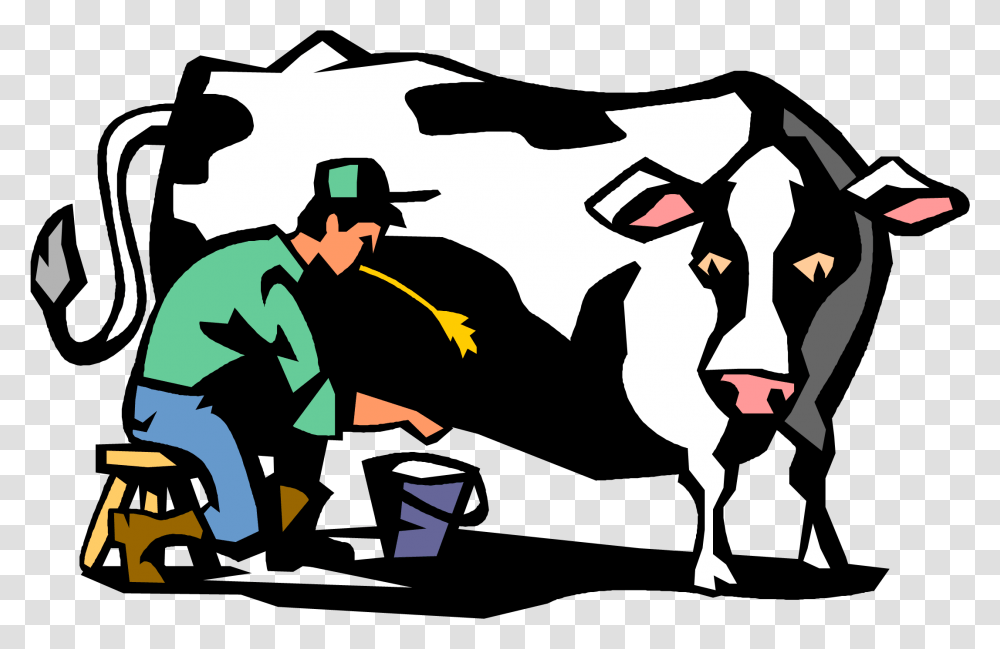 Vector Illustration Of Dairy Farmer Milking Holstein Farmer Milking Cow Clipart, Person, Human Transparent Png