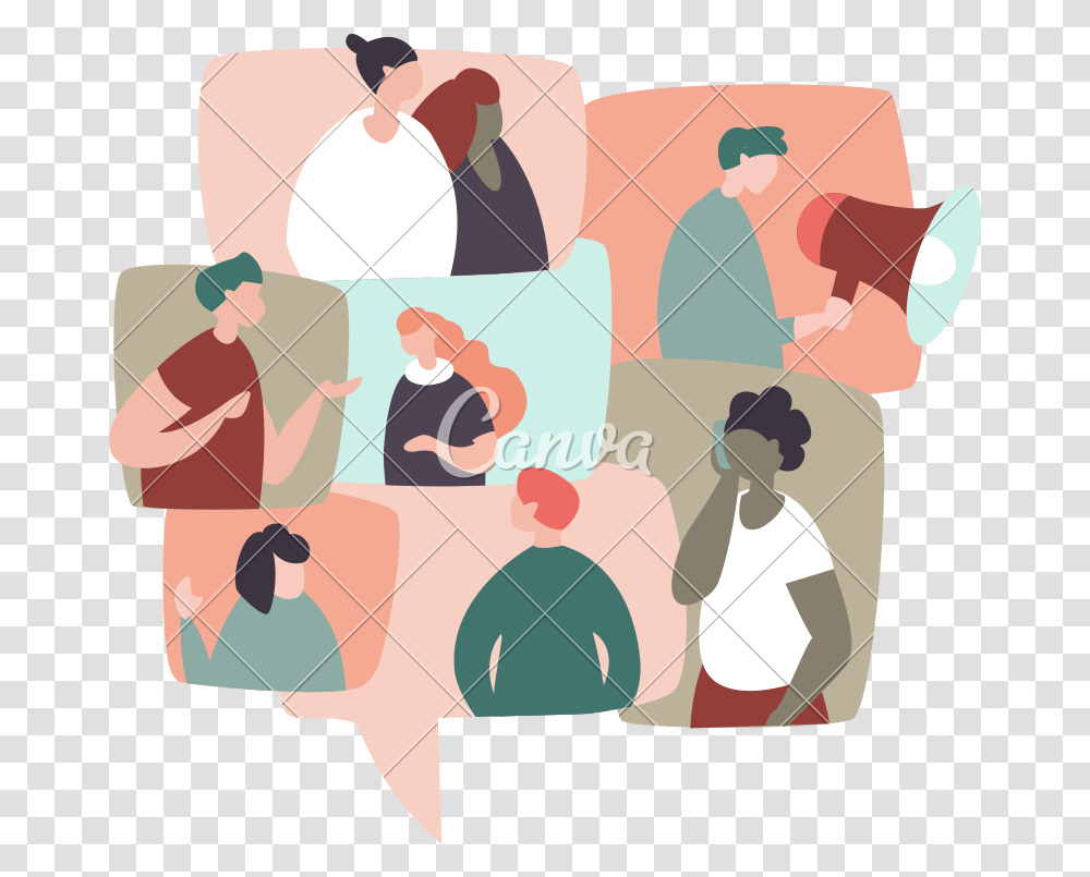 Vector Illustration Of Different People In Talking Bubbles Illustration, Map, Diagram, Plot, Neighborhood Transparent Png