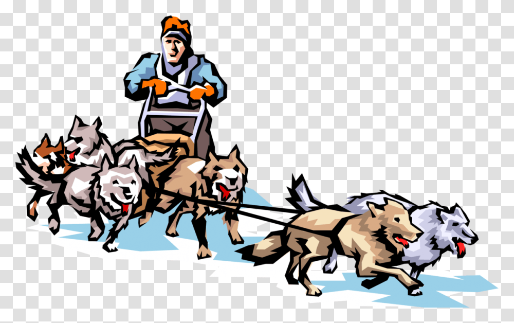 Vector Illustration Of Dog Sledding In Alaska On Snow Dog Sled Clip Art, Dogsled, Person, Human, Cow Transparent Png