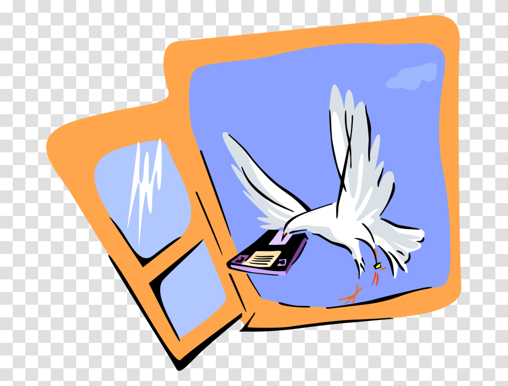 Vector Illustration Of Dove With Computer Disk Flying, Advertisement, Poster, Cushion Transparent Png