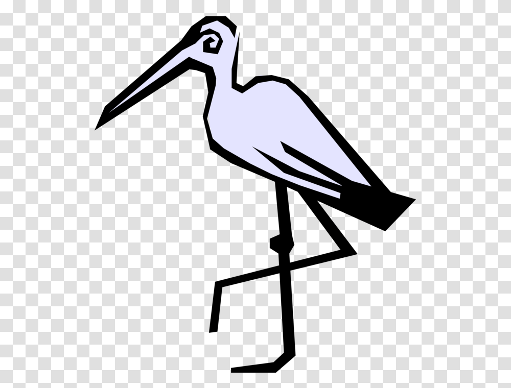 Vector Illustration Of Egret Crane Bird Stands On One Stork, Axe, Tool, Animal, Waterfowl Transparent Png