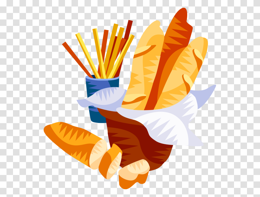 Vector Illustration Of European Cuisine French Baguette, Fries, Food, Culinary Transparent Png