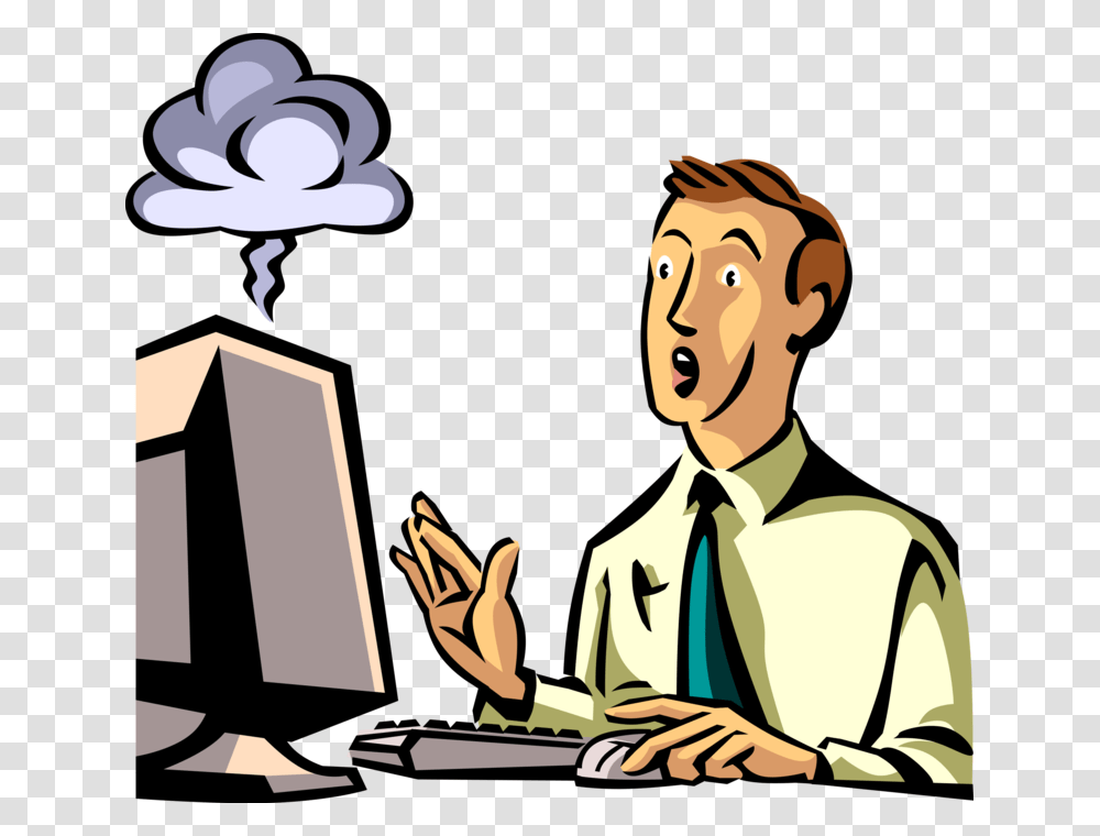 Vector Illustration Of Exacerbated Businessman's Computer Crashed Computer Clipart, Person, Human, Audience, Crowd Transparent Png