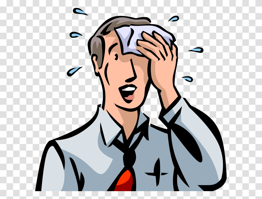 Vector Illustration Of Exhausted Businessman Wipes Wiping Sweat From Brow, Person, Tie, Accessories Transparent Png