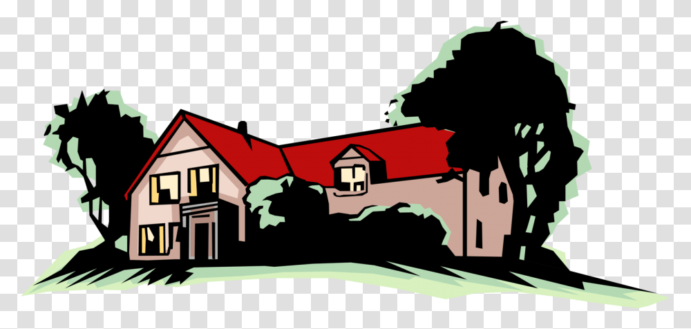 Vector Illustration Of Farmhouse Or Country Home Residence House, Neighborhood, Urban, Building, Housing Transparent Png