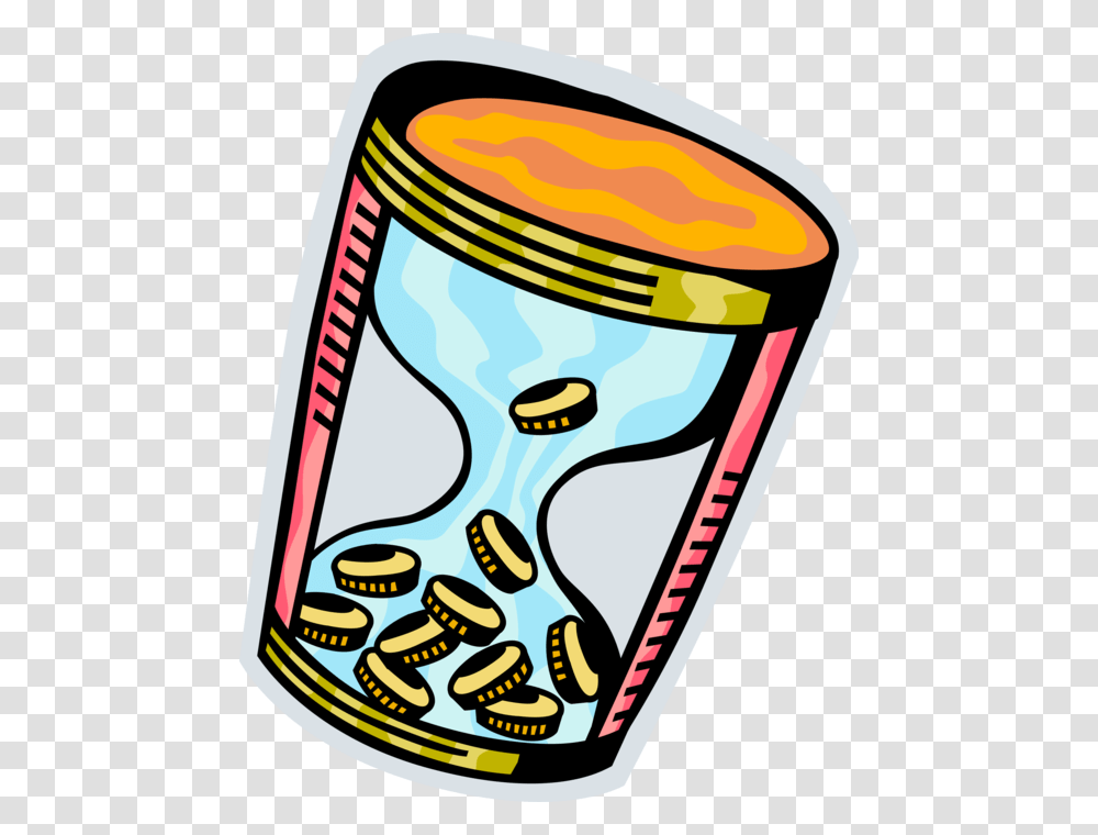 Vector Illustration Of Financial Time Is Money In Hourglass, Drum, Percussion, Musical Instrument, Leisure Activities Transparent Png