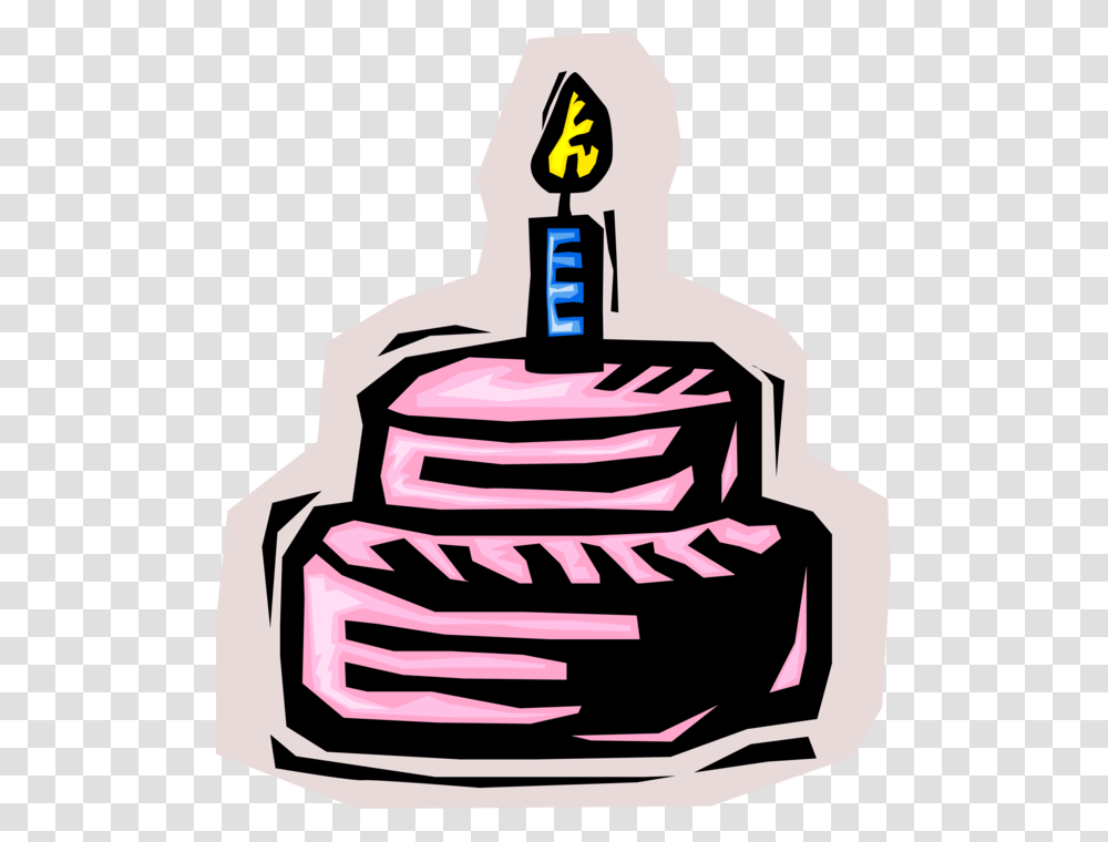 Vector Illustration Of First Birthday Cake With Lit, Dessert, Food Transparent Png