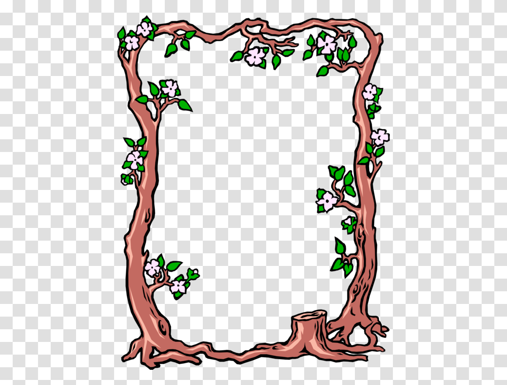 Vector Illustration Of Flowering Tree Trunk Border, Meal, Food Transparent Png