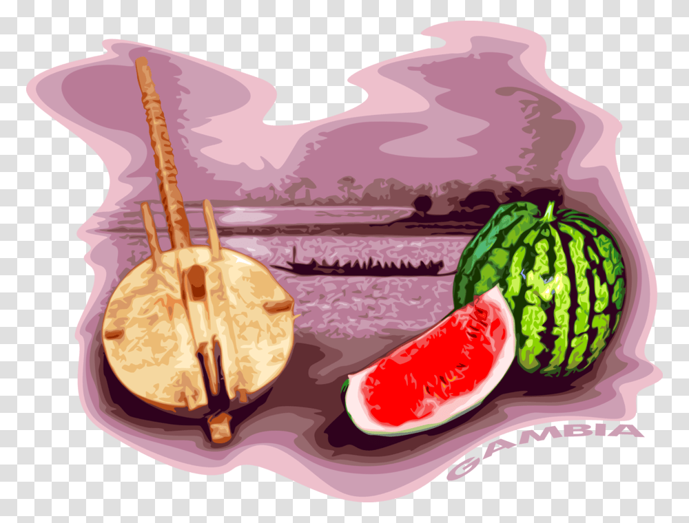 Vector Illustration Of Gambia Postcard Design With Watermelon, Plant, Fruit, Food, Birthday Cake Transparent Png