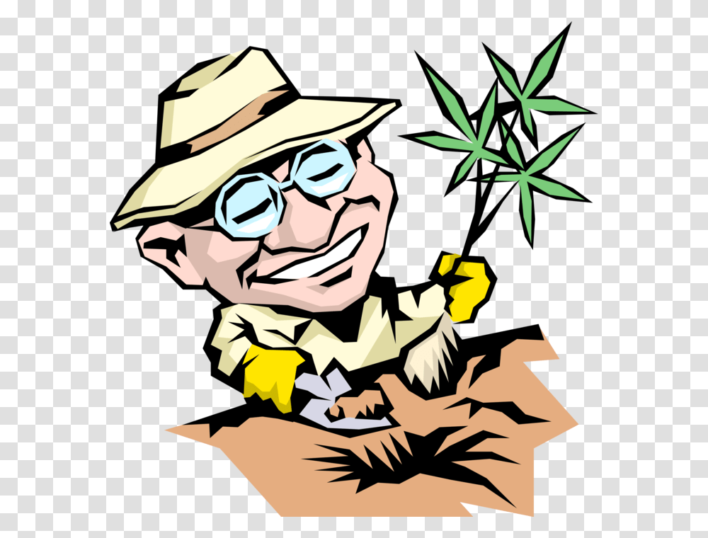 Vector Illustration Of Gardener Plants New Tree Man Planting Trees Caricature, Face, Person, Sunglasses, Accessories Transparent Png