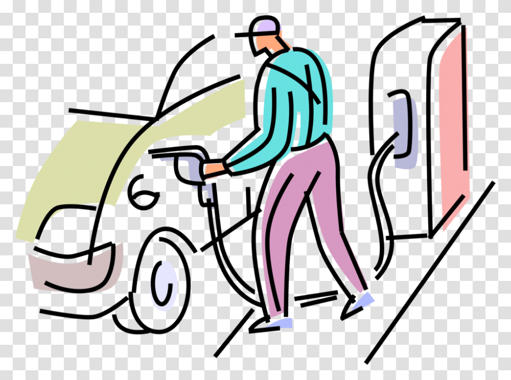 Vector Illustration Of Gas Station Attendant Fills, Vehicle, Transportation, Apparel Transparent Png