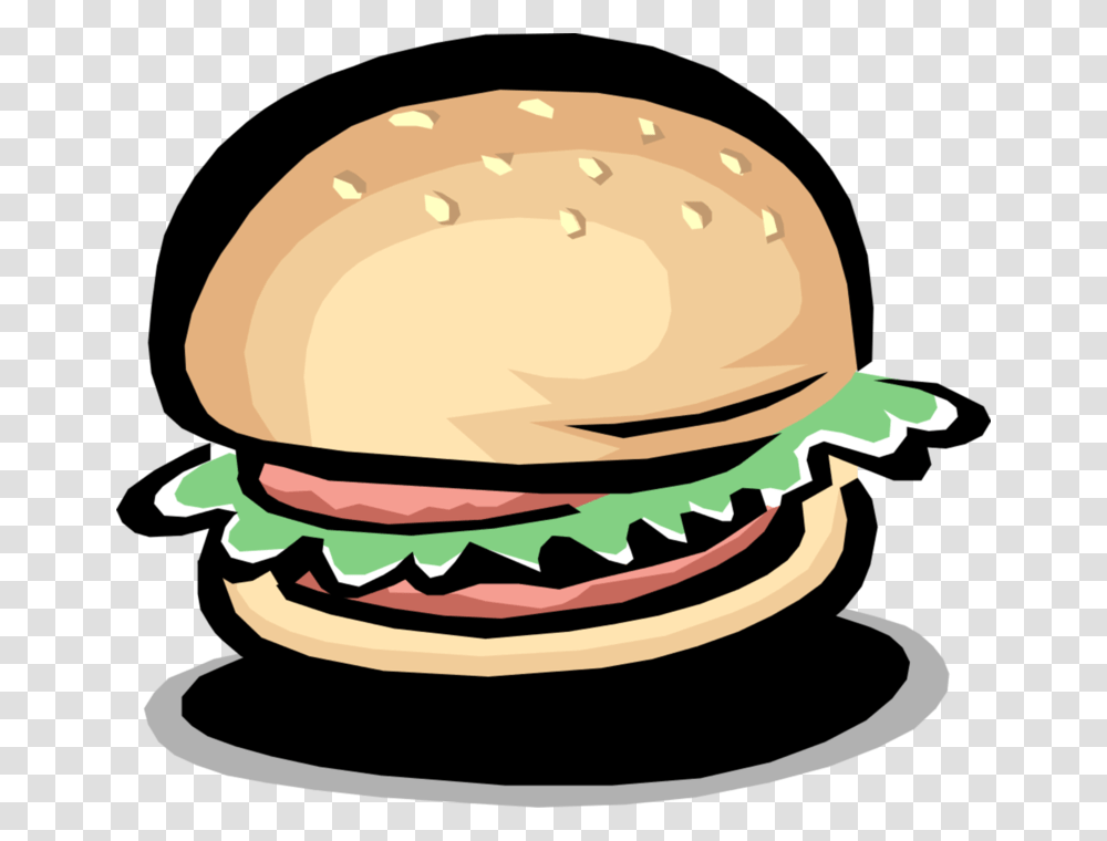 Vector Illustration Of Hamburger Fast Food Meal Cartoon Burger, Helmet, Apparel Transparent Png