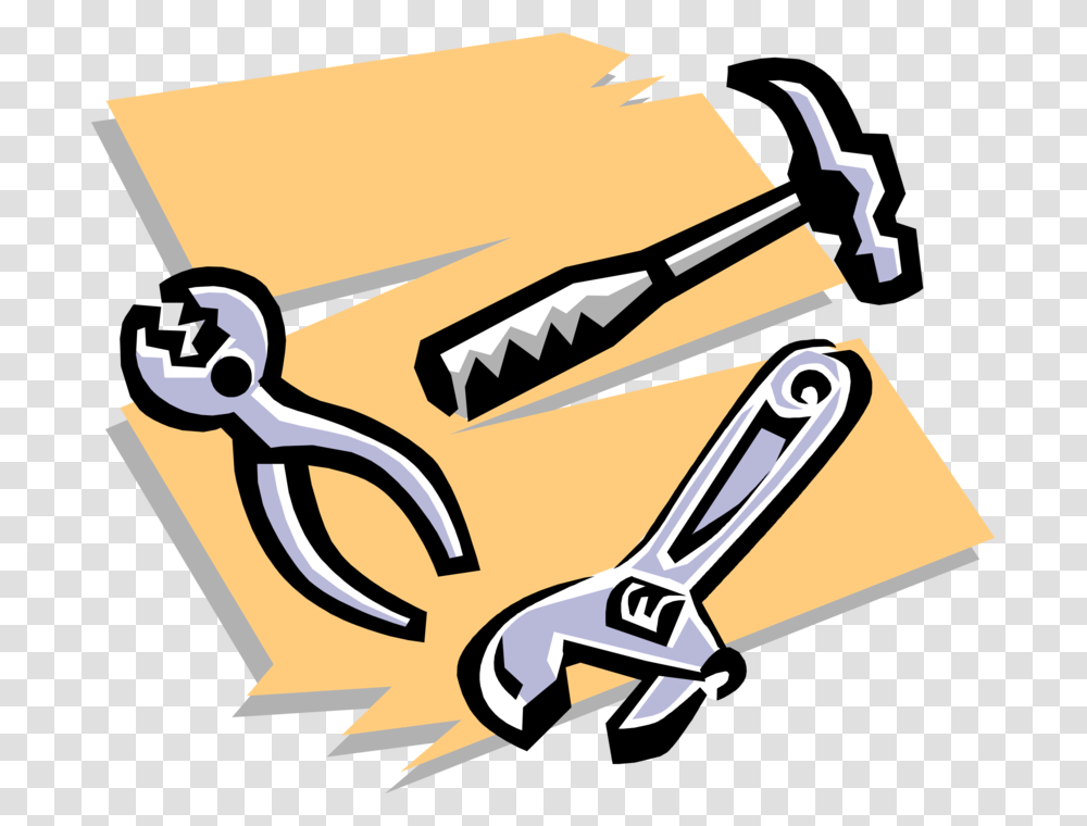 Vector Illustration Of Hammer Pliers And Adjustable Industrial Technology Clipart, Scissors, Blade, Weapon, Weaponry Transparent Png