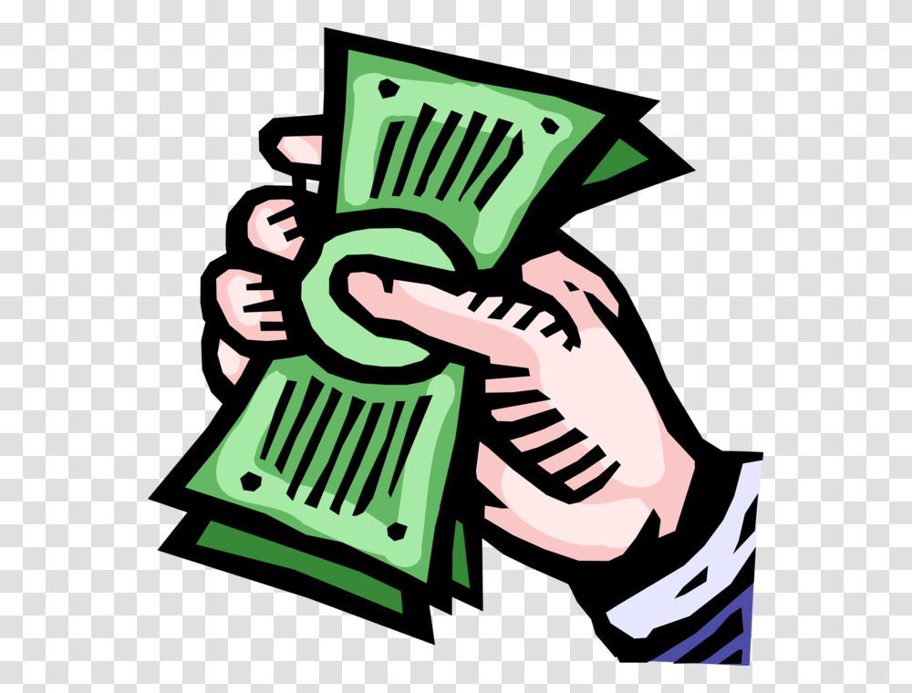 Vector Illustration Of Hand Grasps Cash Dollar Bill Mao Com Dinheiro, Person, Human, Washing, Reading Transparent Png