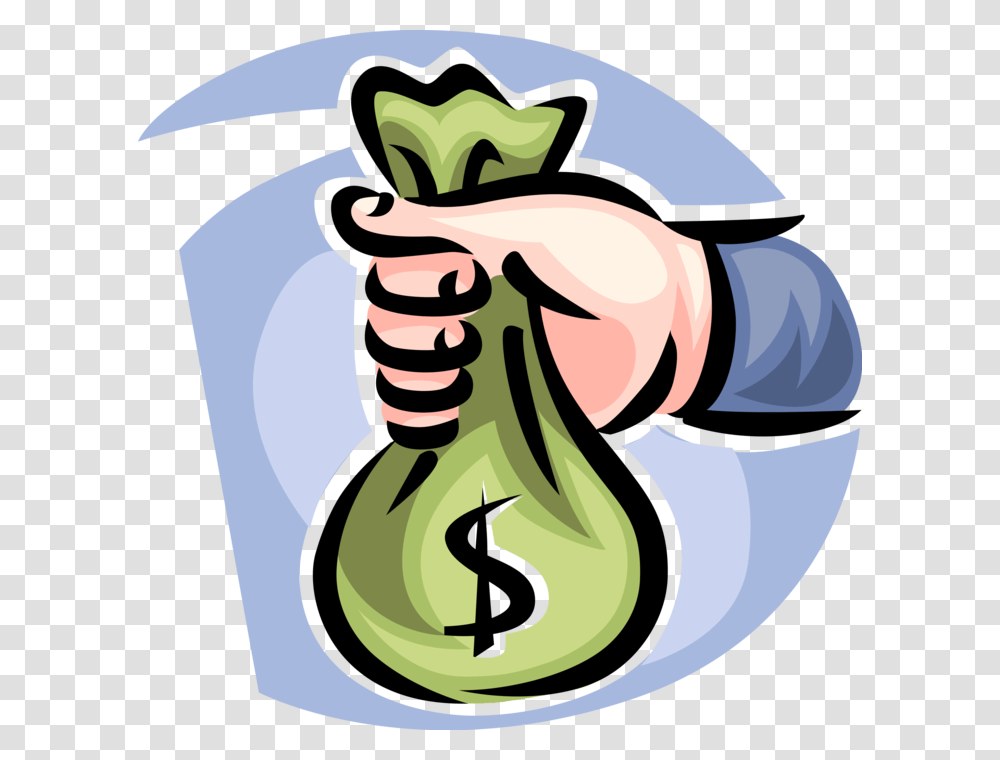 Vector Illustration Of Hand Holds Bag Of Cash Money Hand Holding Money Bag, Plant, Food, Vegetable, Produce Transparent Png