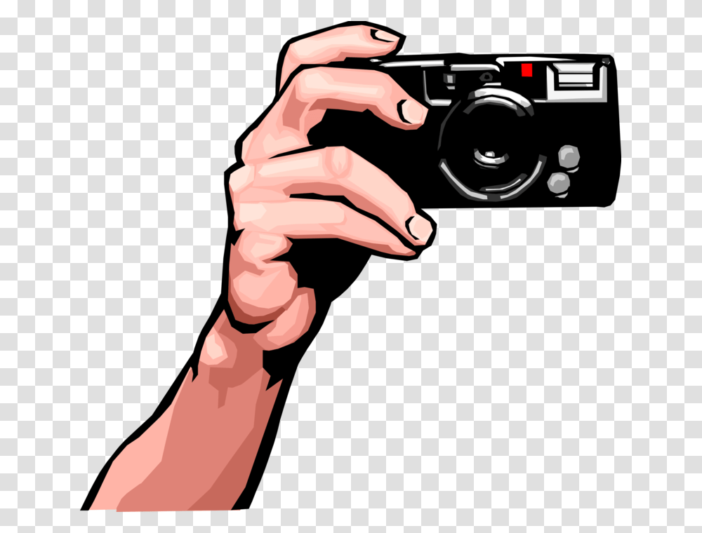 Vector Illustration Of Hand Holds Digital Photography Hand Holding A Camera, Person, Finger, Weapon Transparent Png