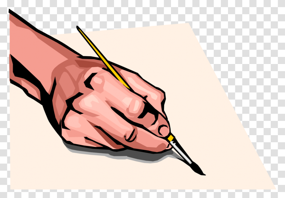 Vector Illustration Of Hand Painting With Artist's Hand Holding A Paintbrush, Pencil Transparent Png