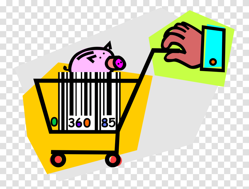 Vector Illustration Of Hand Pushes Shopping Cart With, Paper, Number Transparent Png