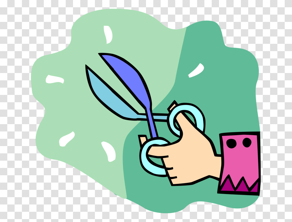 Vector Illustration Of Hand With Scissors Hand Operated Cutting Paper Clipart, Food, Sweets, Confectionery, Candy Transparent Png