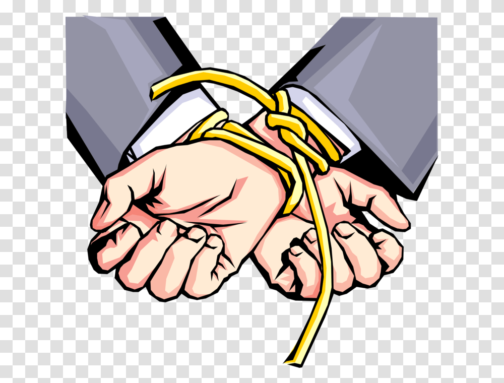 Vector Illustration Of Hands Tied With Rope Tied Clip Art, Person, Human, Helmet Transparent Png