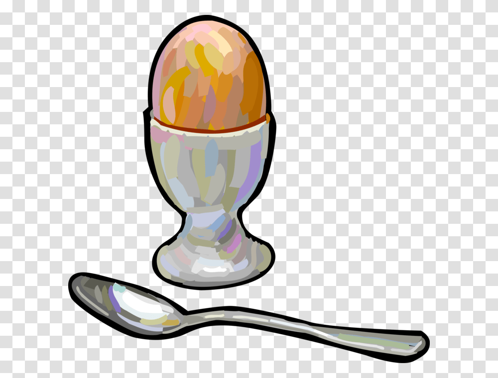 Vector Illustration Of Hard Boiled Egg With Spoon, Cutlery, Food, Helmet Transparent Png