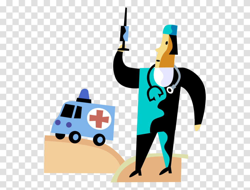 Vector Illustration Of Health Care Professional Doctor, Ambulance, Van, Vehicle, Transportation Transparent Png
