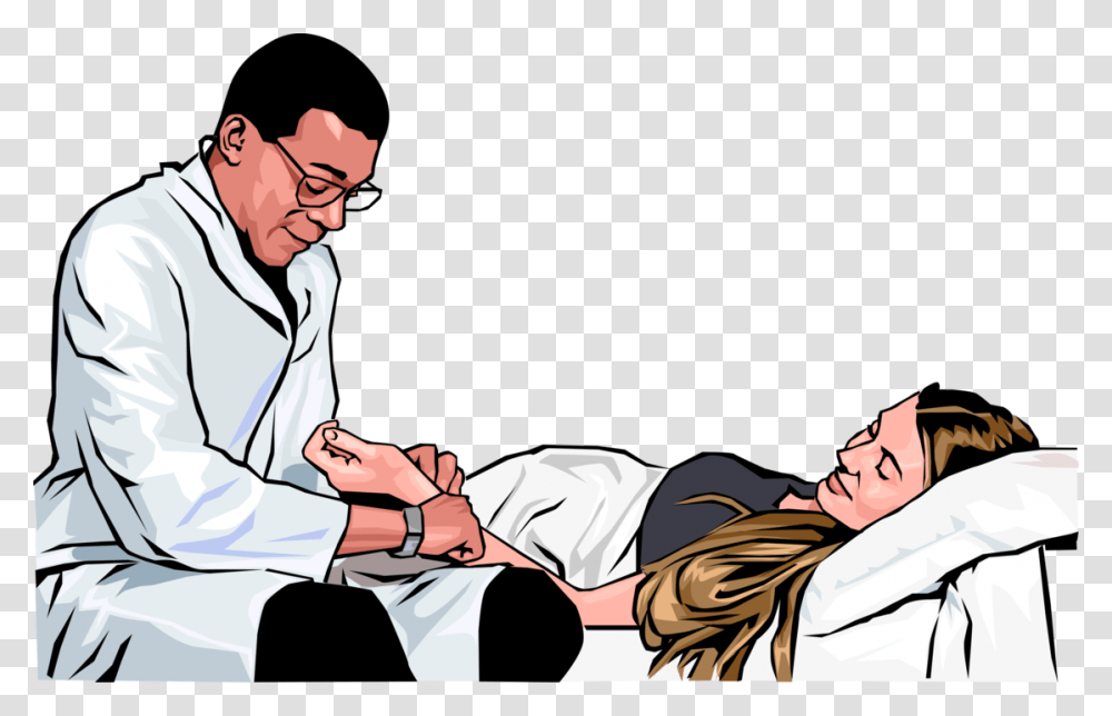 Vector Illustration Of Health Care Professional Doctor Sitting, Person, Human, Patient, Lab Coat Transparent Png