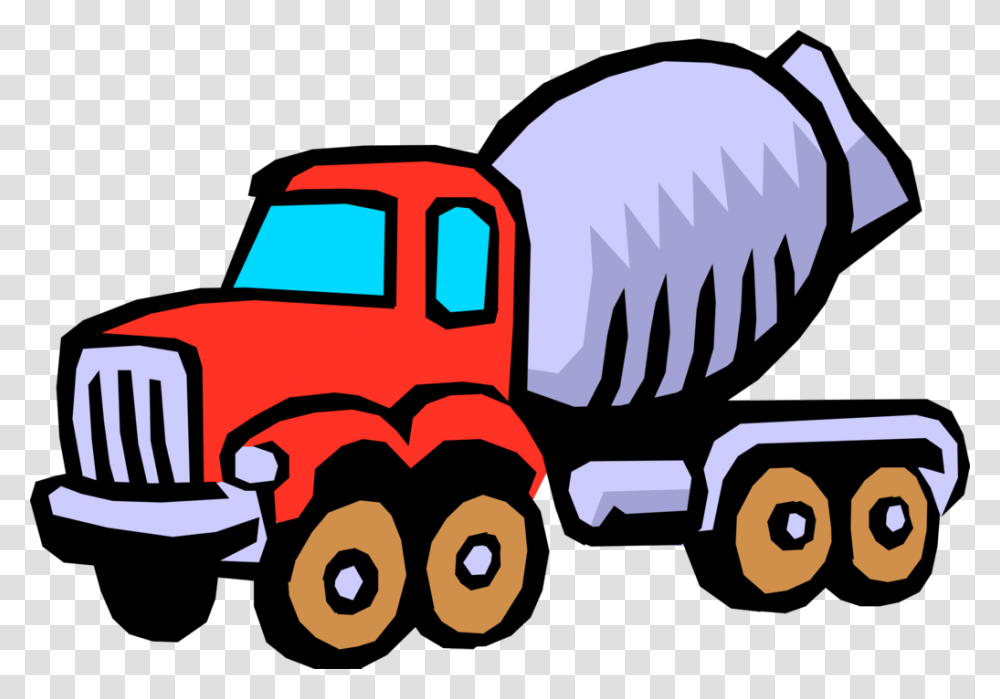 Vector Illustration Of Heavy Machinery Construction Cartoon Cement Truck, Vehicle, Transportation, Trailer Truck, Toy Transparent Png