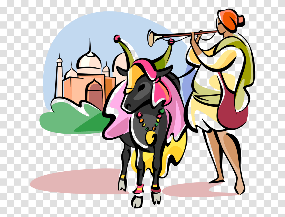 Vector Illustration Of Hinduism Sacred Cow At Taj Mahal Vacas Sagradas, Animal, Leisure Activities, Mammal, Music Band Transparent Png