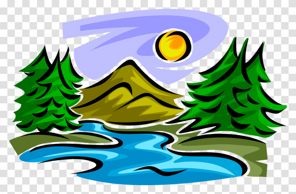 Vector Illustration Of Idyllic Mountain Stream Creek Stream Clipart, Goggles, Accessories, Accessory Transparent Png