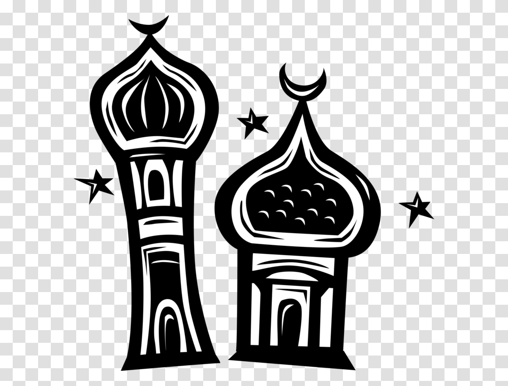 Vector Illustration Of Islamic Mosque Minaret With Ramadan, Light, Torch, Lightbulb, Stencil Transparent Png