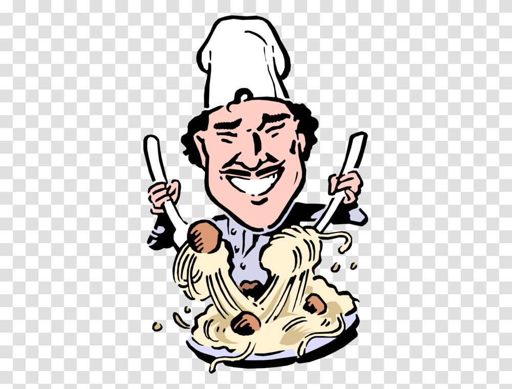 Vector Illustration Of Italian Chef Tosses Pasta Spaghetti Spaghetti Cartoon, Person, Human Transparent Png