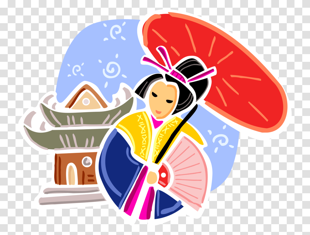 Vector Illustration Of Japan Geisha In Traditional, Label, Meal, Food Transparent Png