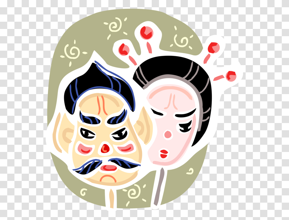 Vector Illustration Of Japanese Dance Drama Kabuki, Poster, Head, Performer, Face Transparent Png