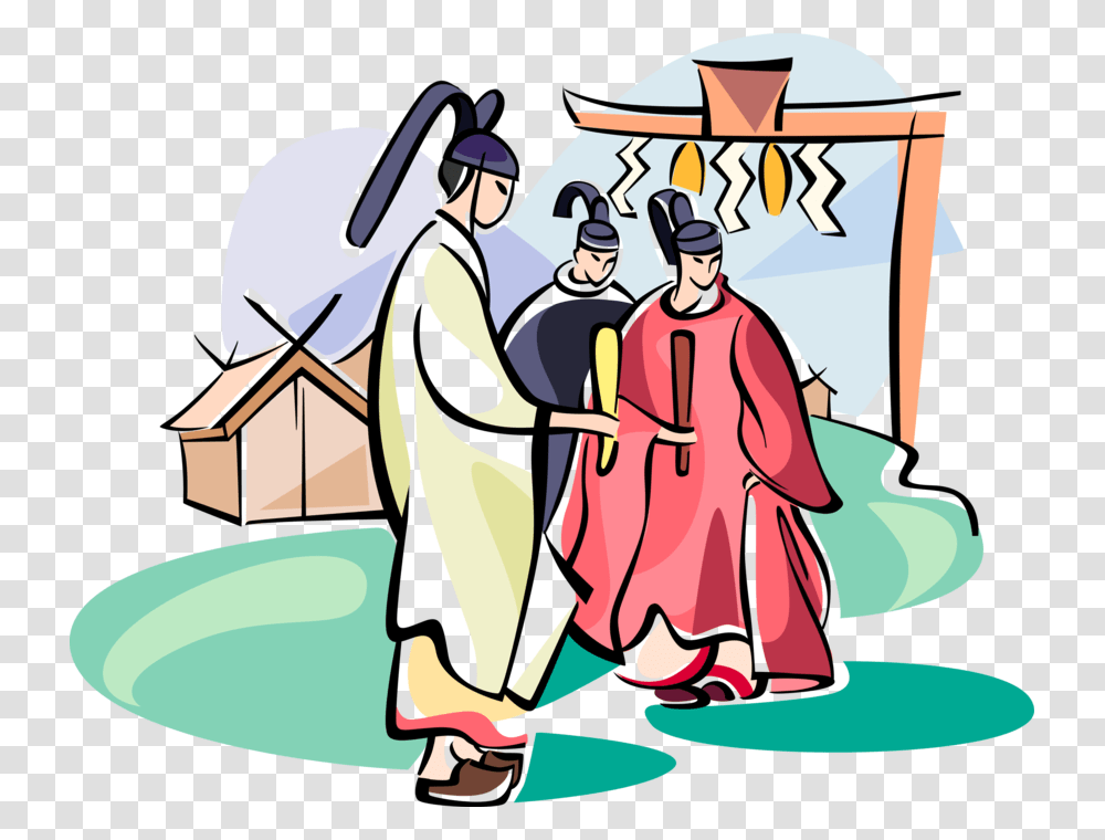 Vector Illustration Of Japanese Shinto Monks Practice Shintosme, Person, Hat Transparent Png