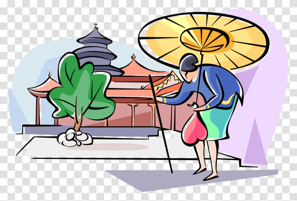 Vector Illustration Of Japanese Woman Walking With Cartoon, Musical Instrument, Person, Leisure Activities, Brass Section Transparent Png